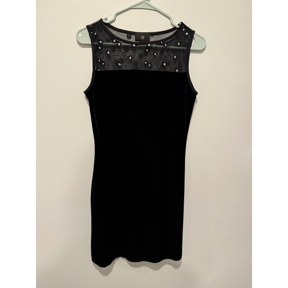 Candy Rocket Black Velvet Mini Dress Sheer Floral Mesh Yoke Whimigoth Small